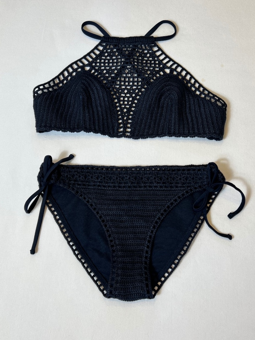 Abercrombie and Fitch Crochet Bikini Set Navy Blue